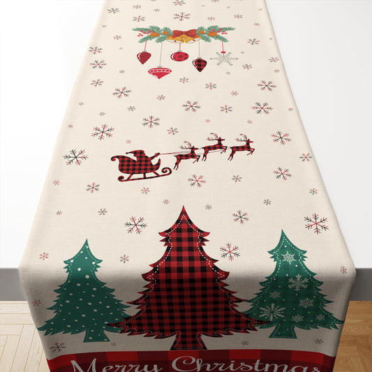 OHOME Christmas Decorations - Christmas Table Runner | Xmas Tree Santa Elk Decorations Holiday Navidad Party Favors Decor Supplies Backdrop Indoor Outdoor for Kitchen Home Office