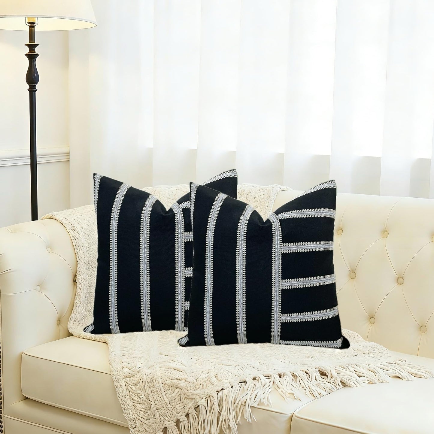 Slow Cow Pack of 2 Stripe Patchwork Throw Pillow Cover Cushion Cover Pillow Cover for Sofa Couch 18 x18 Inches