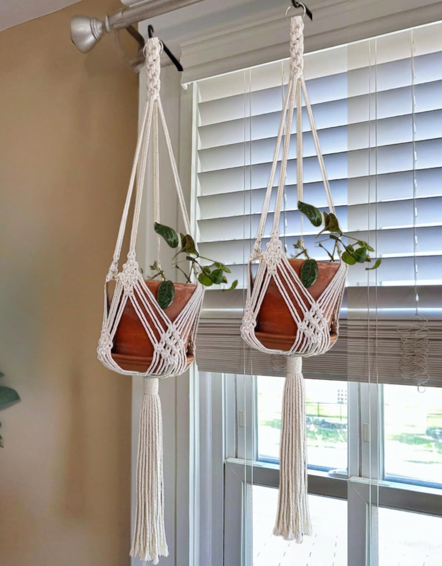 Shineloha 2 Pack Macrame Planter Hanger for up to 8" Pot, Indoor Hanging Planter | Plant Hanger Indoor, Hanging Plants Holder Basket | No Plant or Pot Included