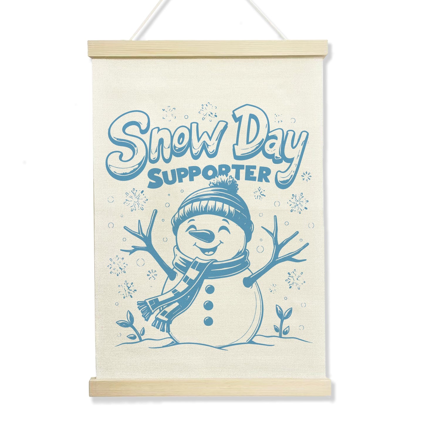 NQDWX Cute Snowman Snow Day Supporter Wall Art Sign, Canvas Hanging Wall Flag Poster Hanger Frame for Christmas Winter Holiday Home Bedroom Office 12x17 Inches.(216)