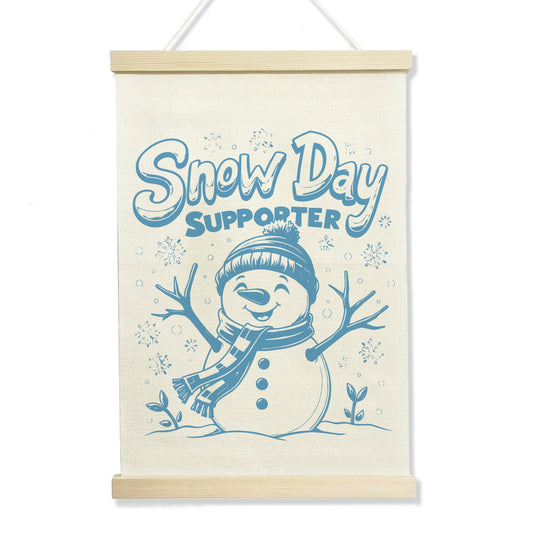 NQDWX Cute Snowman Snow Day Supporter Wall Art Sign, Canvas Hanging Wall Flag Poster Hanger Frame for Christmas Winter Holiday Home Bedroom Office 12x17 Inches.(216)