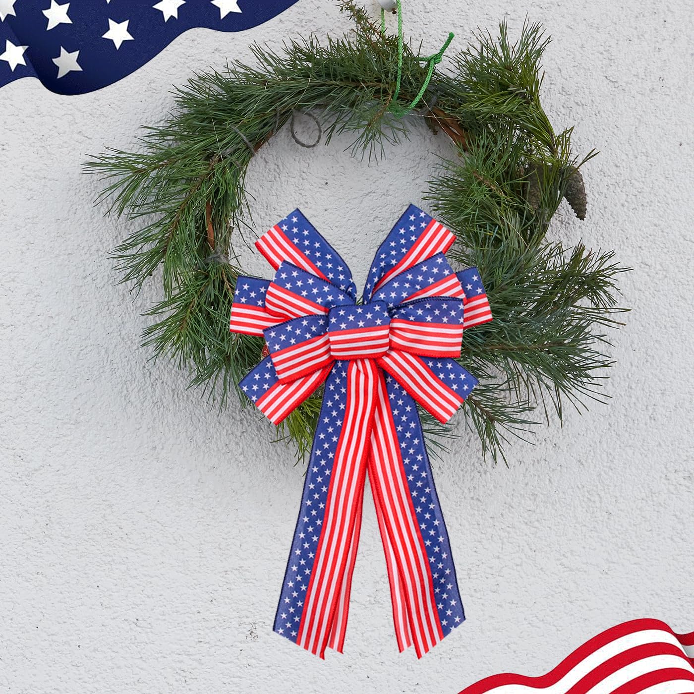 EVRWO 2 PCS Large Patriotic Wreath Bows Star and Stripe America Flag Bow 4th of July Red Blue Burlap Bow for Veteran's Day Independence Day Memorial Day Front Door Holiday Party Home Decor 20 * 12"