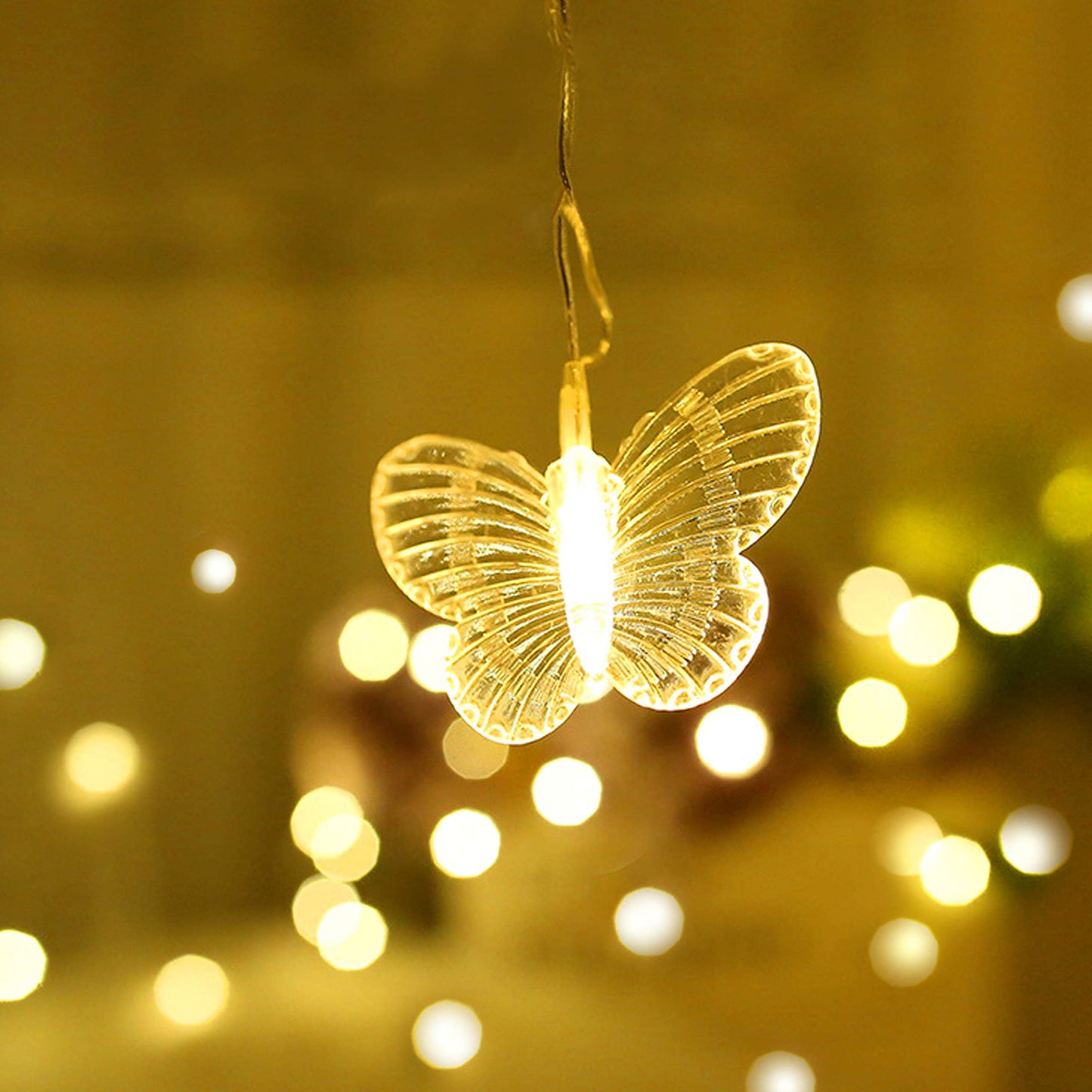 Decorman Butterfly Curtain Lights, 13ft 96 LED USB Window Fairy Lights 16 Butterflies 8 Modes Firefly Twinkle Timer String Lights with Remote for Room Bedroom Wall Ceiling Party Wedding Christmas
