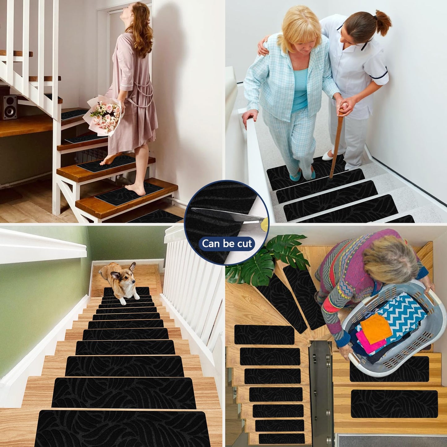 JAYFAN Non-Slip Stair Treads Mat Carpet for Wooden Steps(7/15 Pack), 21.6 x 7.4IN Self-Adhesive, Safety Indoor Stair Runner Mats, Anti Slip Stair Treads for Kids Elders and Dogs Pets