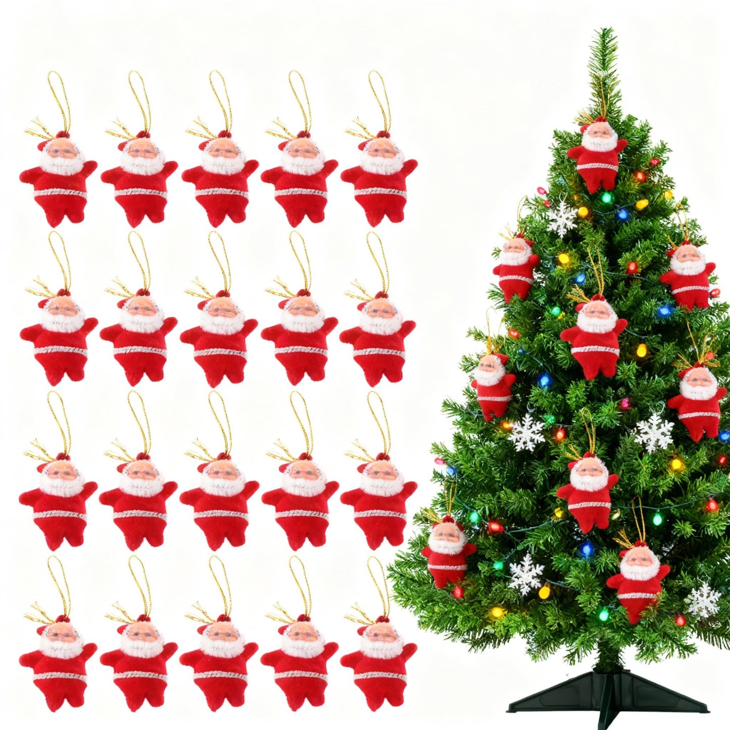 Garneck 20pcs Mini Santa Claus Ornaments Miniature Plush Christmas Tree Hanging Decorations Xmas Tree Pendants for Holiday Party Home Decor