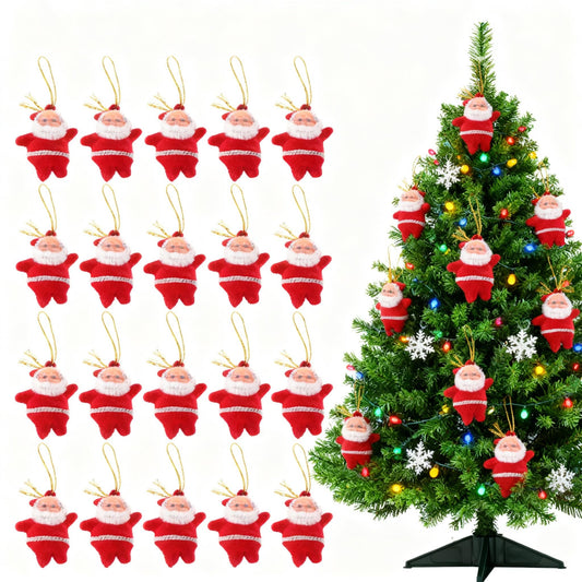 Garneck 20pcs Mini Santa Claus Ornaments Miniature Plush Christmas Tree Hanging Decorations Xmas Tree Pendants for Holiday Party Home Decor