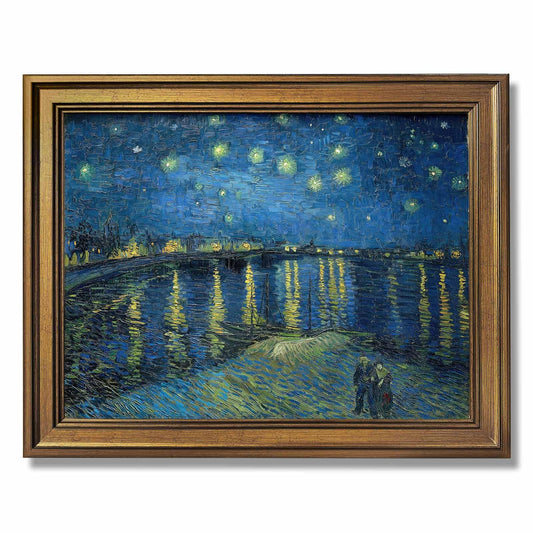 Gold Framed Starry Night by Vincent Van Gogh Poster Night View Wall Art Vintage Famous Oil Paintings Reproduction Classic Impressionist Landscape Canvas Print for Bedroom Home Decor 12x16inch