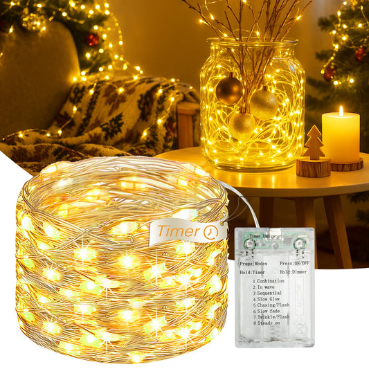 Fairdeer 16FT 50 LED Fairy Lights Battery Operated with Timer, 8 Modes USB Mini Twinkle Light, Small String Lights for Tree Wreath Vase Bedroom DIY Holiday Wedding Mothers Day Decorations-Warm White