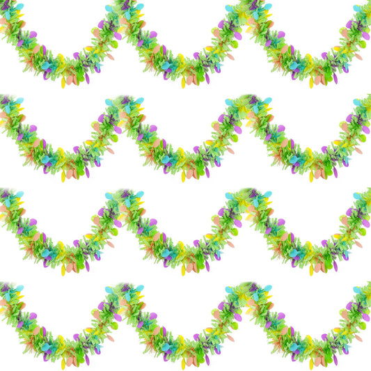 4 Strings Total 26.3 ft Easter Tinsel Garlands - Each 6.6ft Colorful Fringe Garland with Eggs Hanging Glitter Streamers for Easter Day, Spring Themed Parties, Classroom Decorations