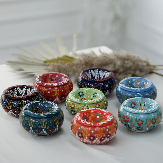 Decorative Ceramic Jar-Colorful Decorative Jar with Lid-Handmade Small Decorative Jar-Windproof Unique Jars-Turkish Home Decor (Lime Green)