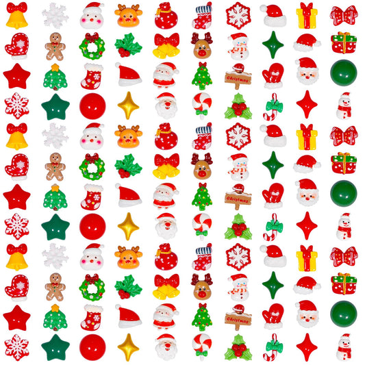 Bbiamsleep 120 Pcs Christmas Resin Flatback Charms Assorted Craft Christmas Resin Ornaments Miniature Ornaments Set for Holiday DIY Craft Supplies Xmas Decorations
