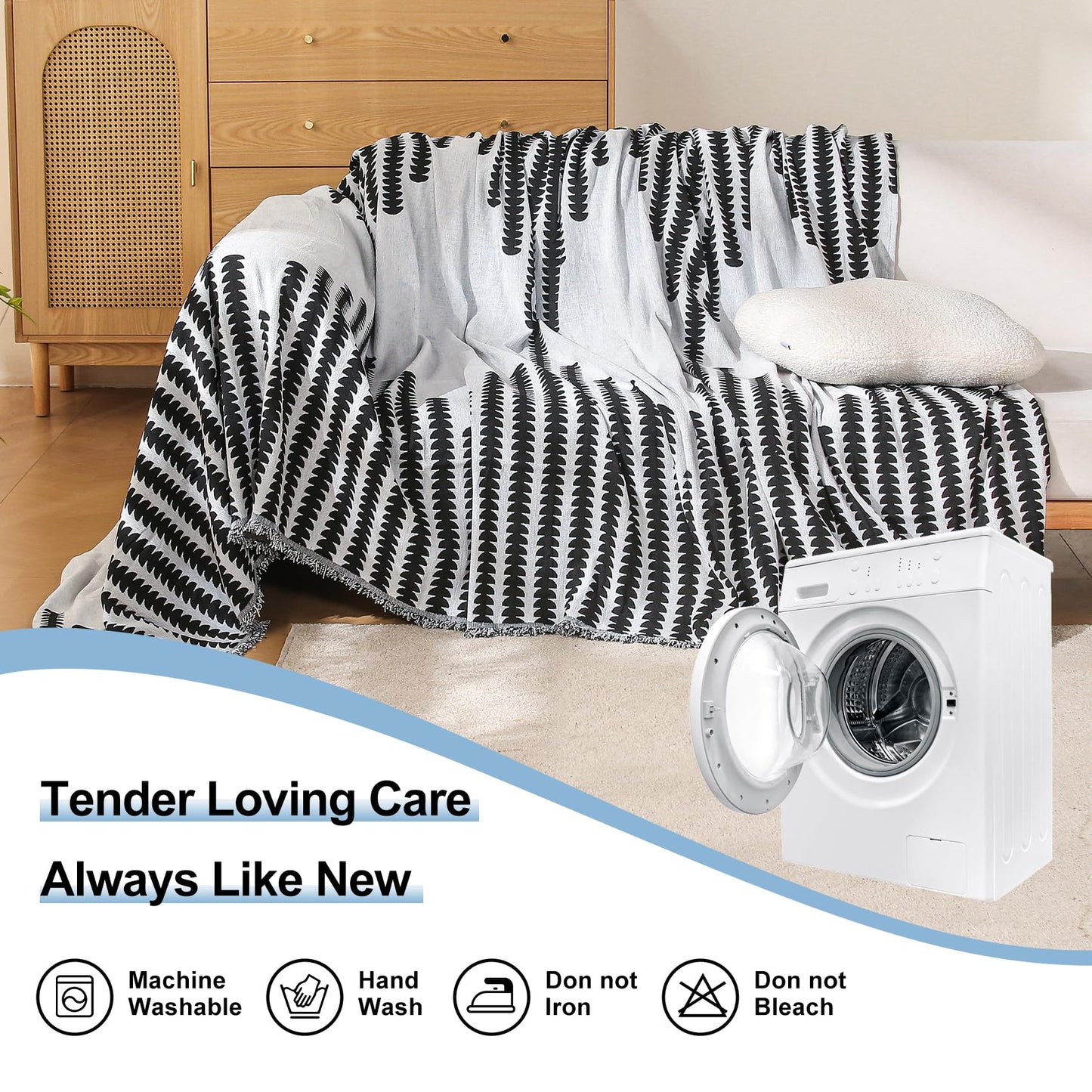 COHOLYTY Boho Couch Cover, Sofa Cover, Sofa Covers for 2 Cushion Couch, Washable Sectional Couch Covers for Dogs Pet Furniture Protector Couch Cover Blanket for Living Room (2# White, 71" x 118")