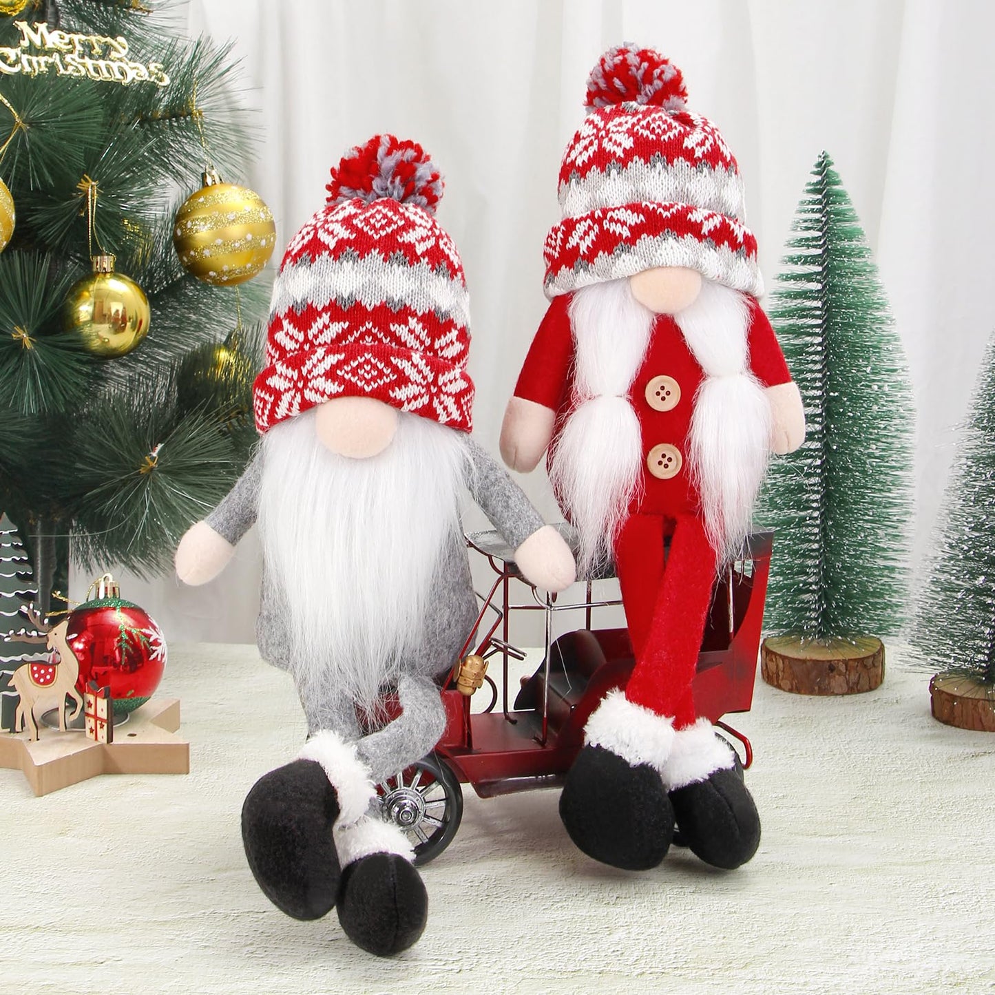 BWFY Christmas Gnomes Decorations 2 Pack Handmade Elf Santa Tomte Swedish Gnome Scandinavian Figurine Nordic Gnome Christmas Table Home Ornaments for Holiday Party Gifts