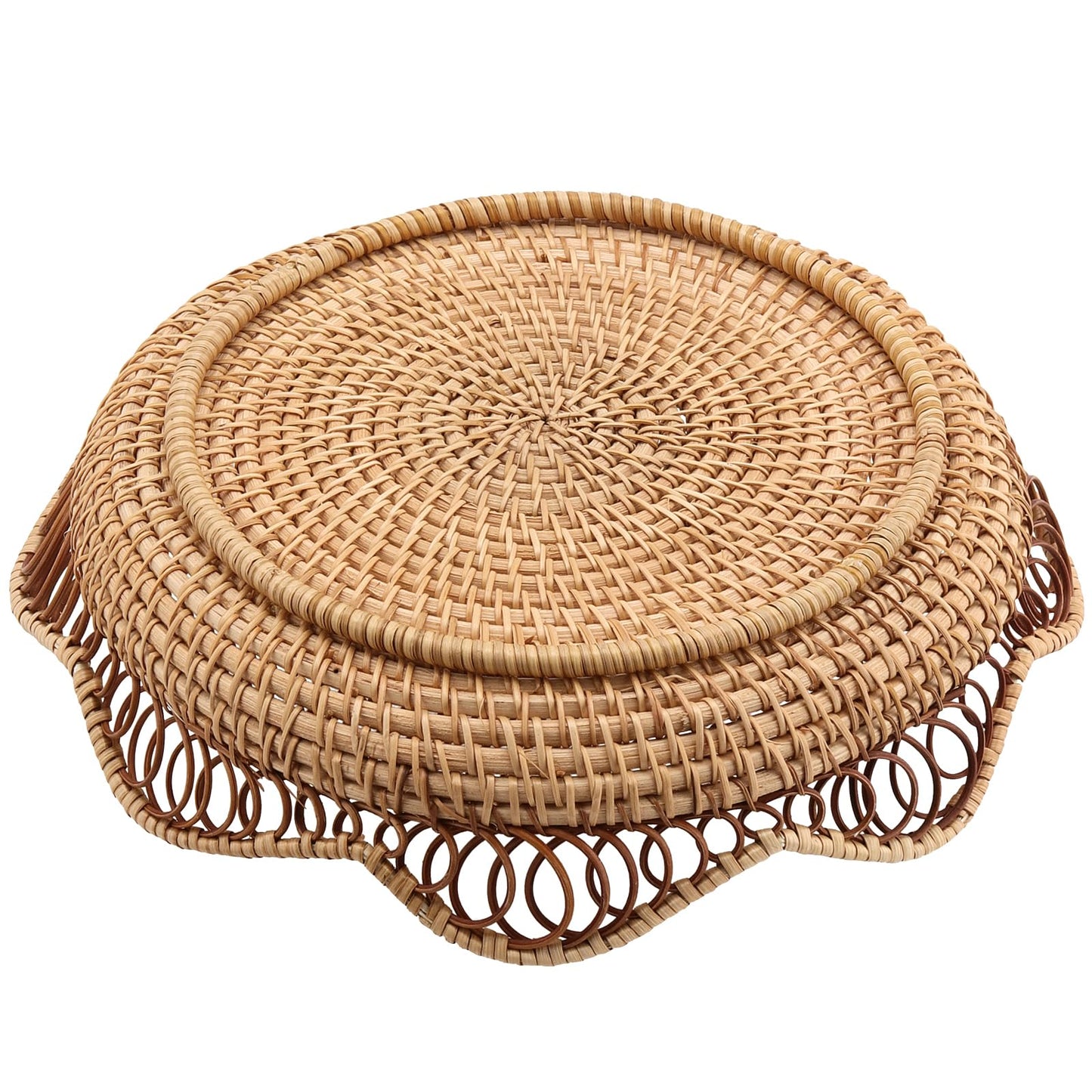 KEILEOHO 2 PCS Rattan Fruit Basket, Rattan Fruit Bowl for Serving, Woven Bread Basket for Bread, Vegetables, Kitchen Tabletop Display, 11.8 x 2.36 Inch