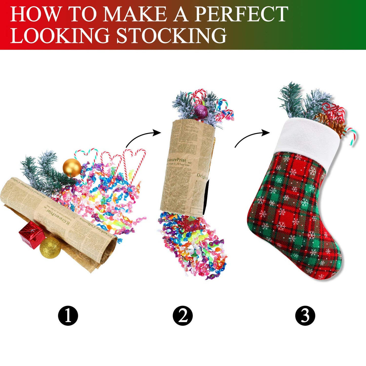 Syhood 24 Pieces 9 Inch Christmas Mini Stockings Plaid Snowflake Christmas Tree Hanging Stocking for Xmas New Year Party Decorations