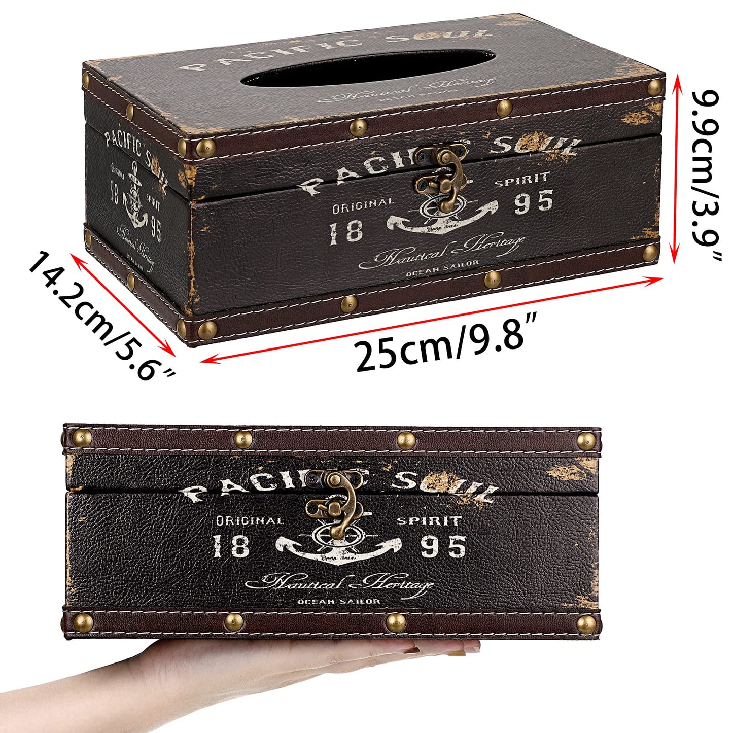 Sumnacon Tissue Box Cover Rectangle Tissue Box with Lid,Wooden Tissue Box Holder Retro Tissue Holder Decorative Tissue Cover for Bathroom Toilet Living Room Kitchen Table Desk OfficeDecor,Brown