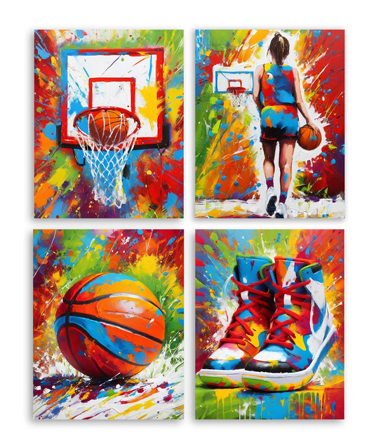 Frimeeme Basketball Wall Art Prints Posters,Basketball Posters For Girl Bedroom,Graffiti Wall Art for Girls Bedroom Print - 4pcs 8x10in Unframed