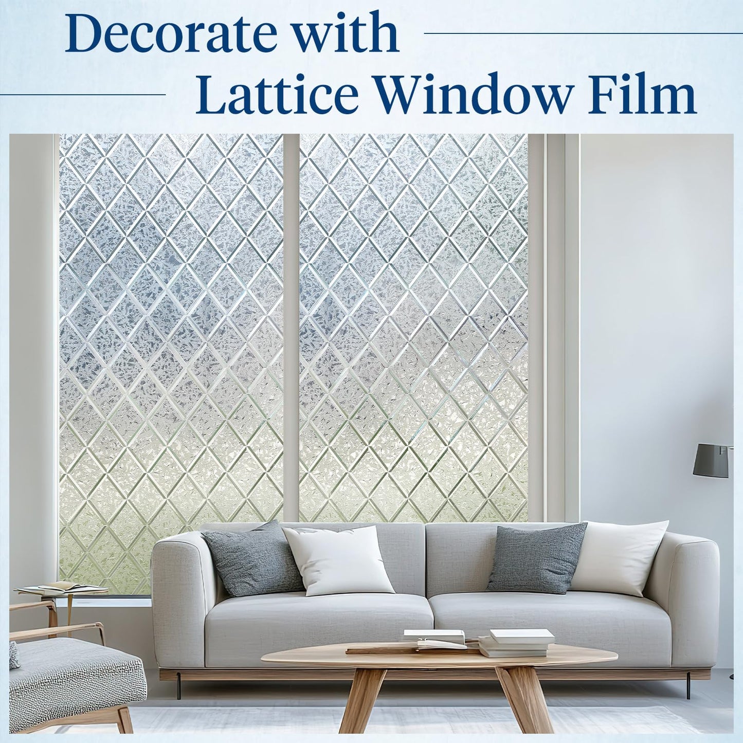 Haton Window Privacy Film Decorative Frosted Glass Window Film, Sun Blocking Stained Glass Clings, Static Cling Removable Stickers for Home Door Coverings, Lattice Pattern 17.5" x 78.7"