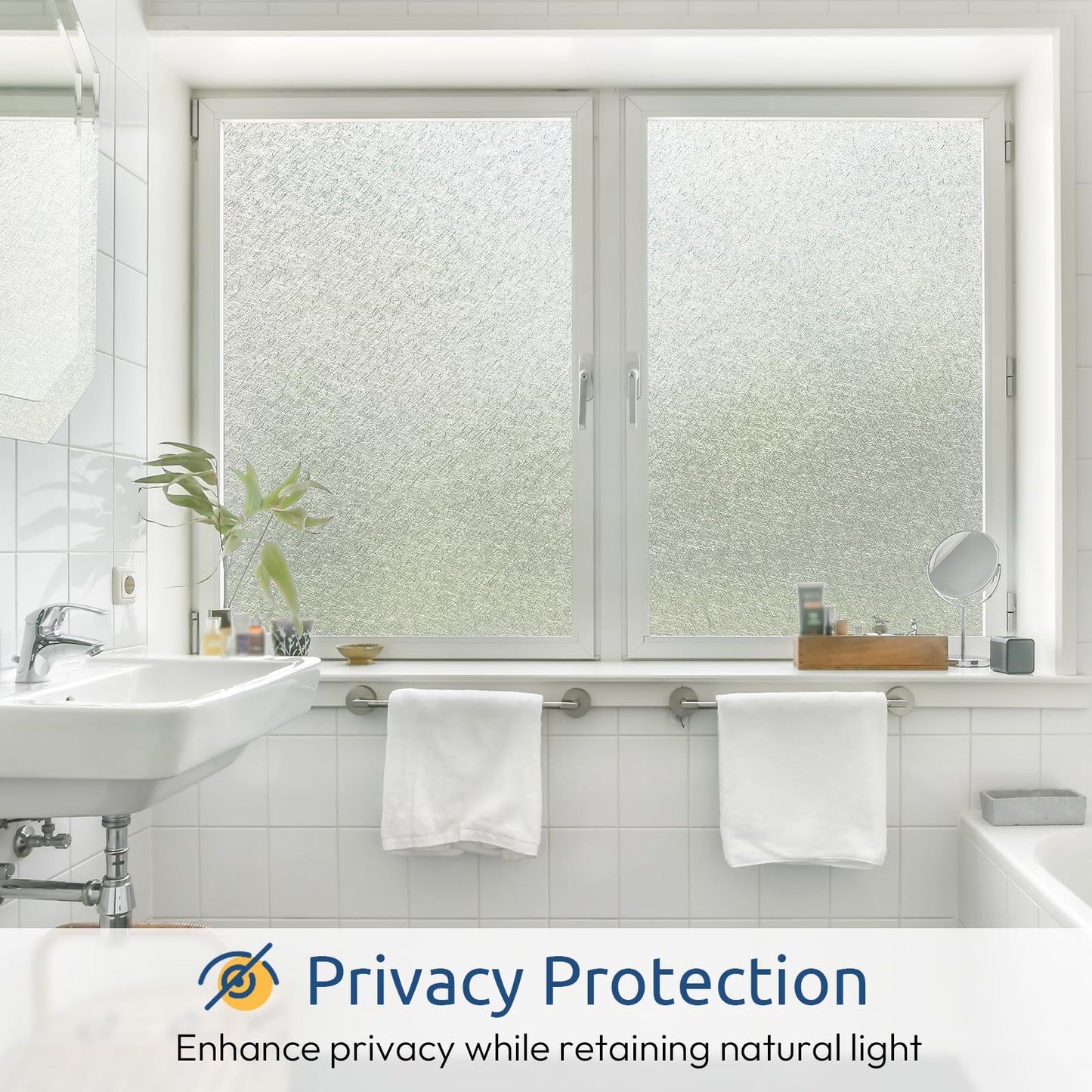 rabbitgoo Window Privacy Film Frosted Glass Film, Decorative Cling UV Sun Blocking Decals, Frosting Window Clings for Home Bathroom Door Coverings,17.5 x 78.7 inches