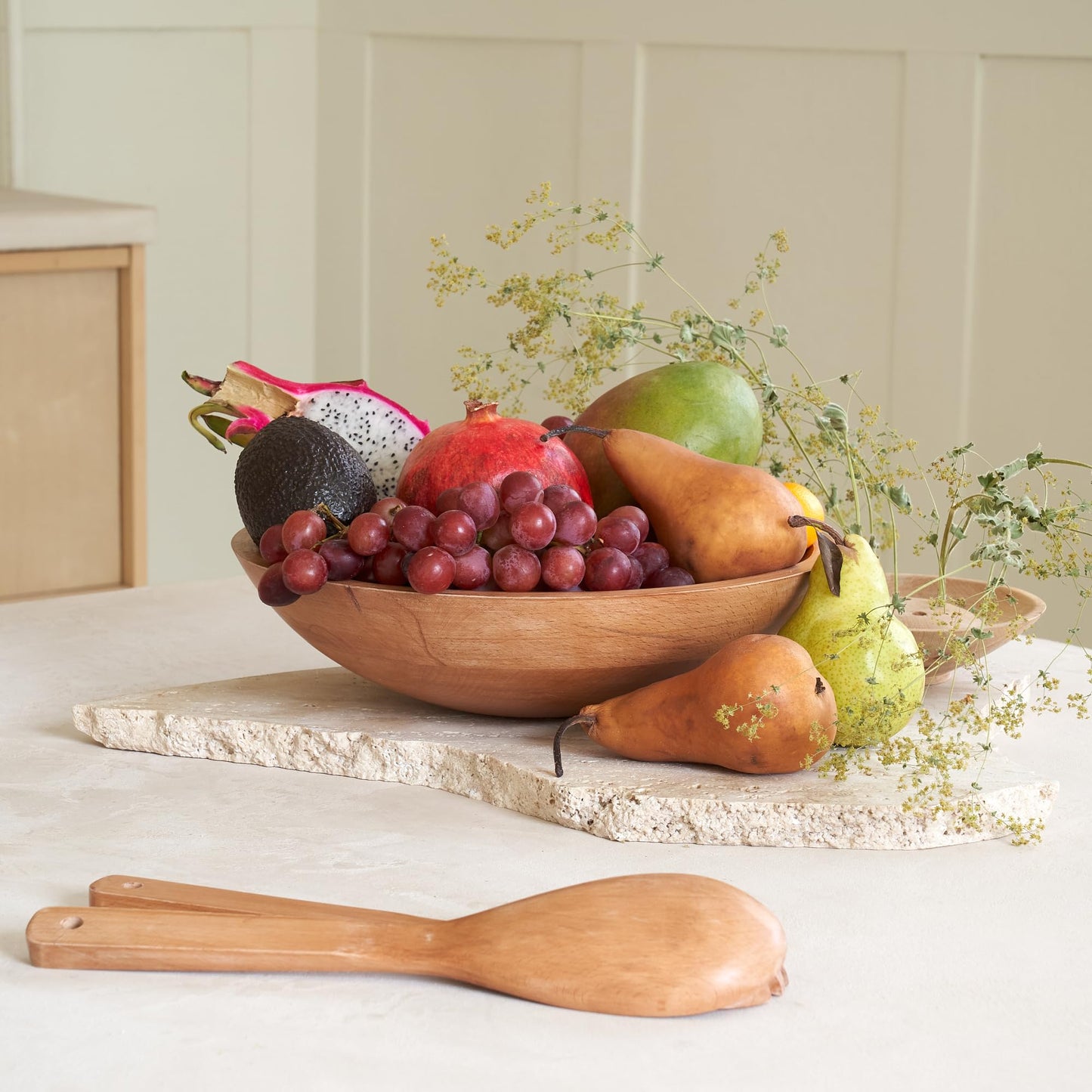 Extra Large Wooden Salad Bowl Set With Serving Utensils - A Beautiful Party Salad & Fruit Bowl With Serving Spoons Perfect for Your Dinner Party - Decorative & Practical Kitchen Must-Have