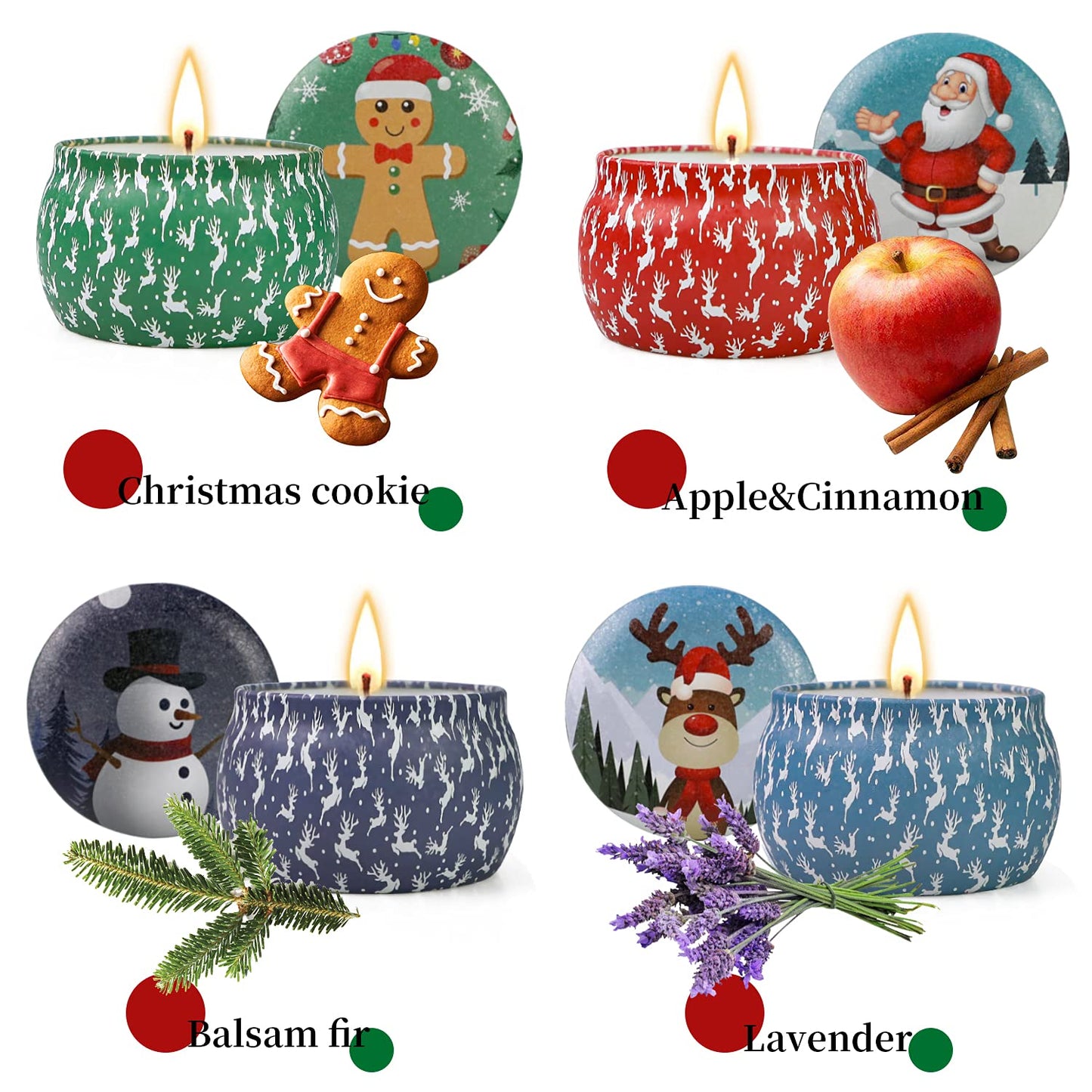 Christmas Candles, 4 Pack Scented Candles, Christmas Gift for Women, Soy Candles Set, 120H Burning Time, Aromatherapy Candle for Meditation, Yoga, Relaxation, Bath, SPA, Ideal Gifts for Women