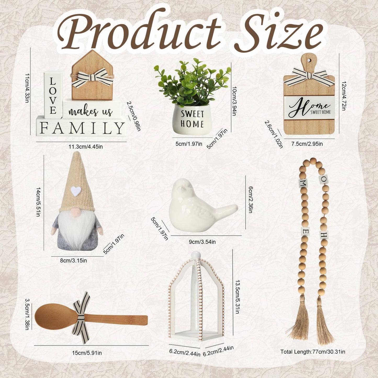 Farmhouse Tiered Tray Decor Set, 8 PCS Rustic Sweet Home Tabletop Decorations with Wooden Signs Lantern Plant Gnome Bead Garland & Bird Accent, Cozy Country Decorations for Home Table Kitchen Island