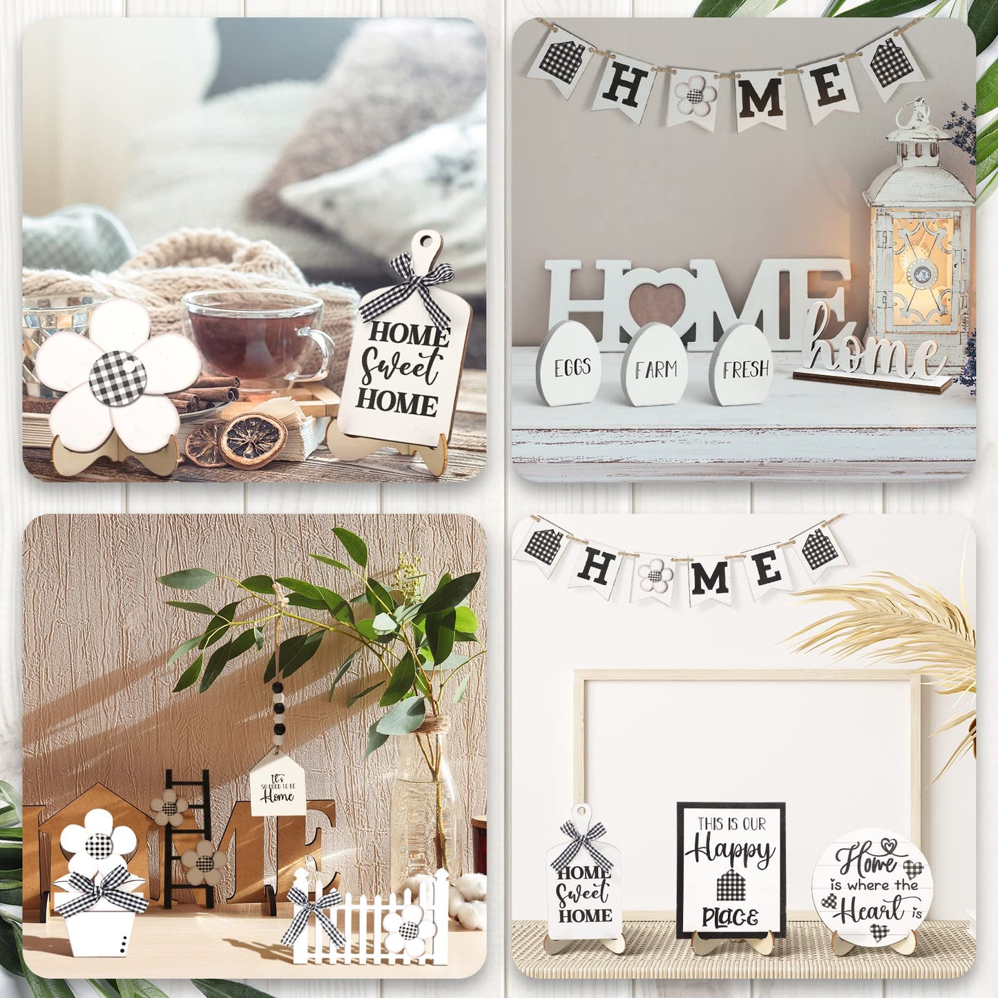 Tatuo 18 Pcs Farmhouse Tiered Tray Decor Set Home Wooden Signs Rustic Home Tiered Tray Decorations Buffalo Plaid Farmhouse Tabletop Wood Signs for Kitchen Table Shelf Decor