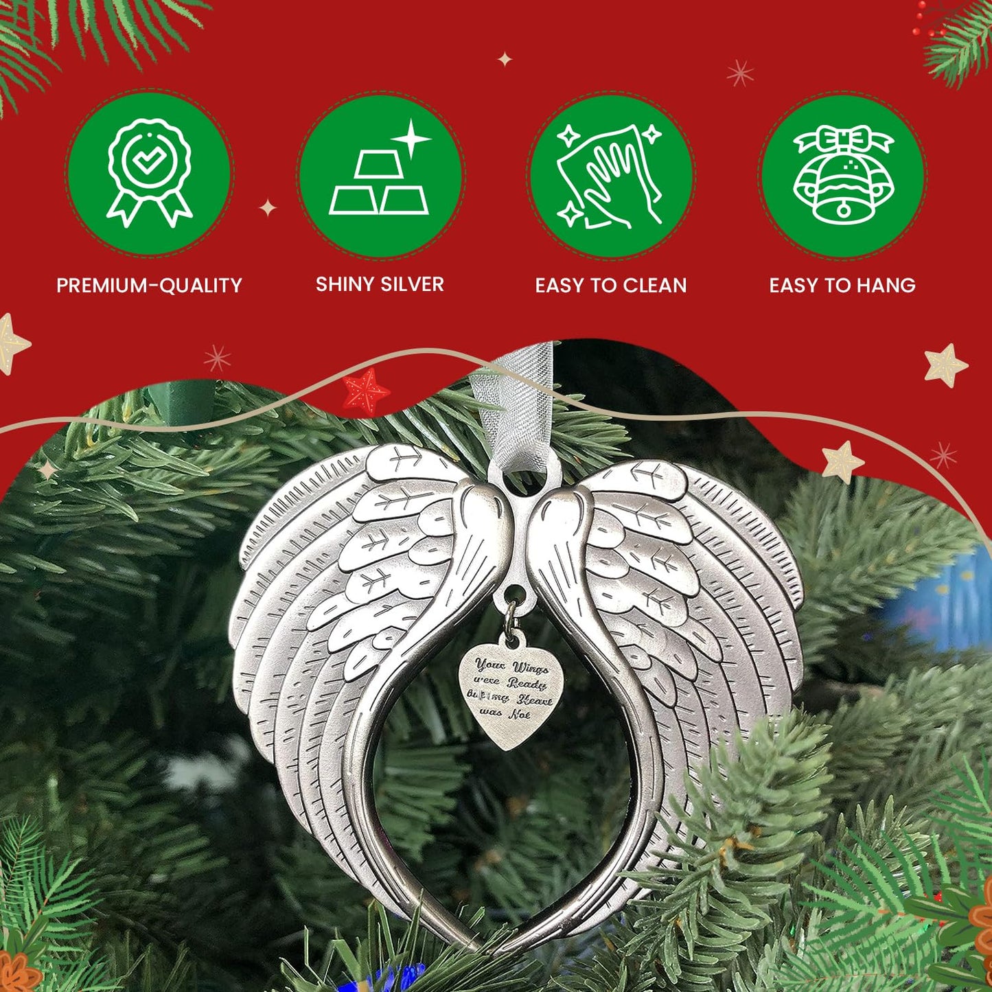 Christmas Ornaments Your Wings were Ready But My Heart was Not Ornament for Christmas Tree - Double Sided Angel Wing Memorial Ornament for Loss of Loved One - Luxurious Silk Ribbon