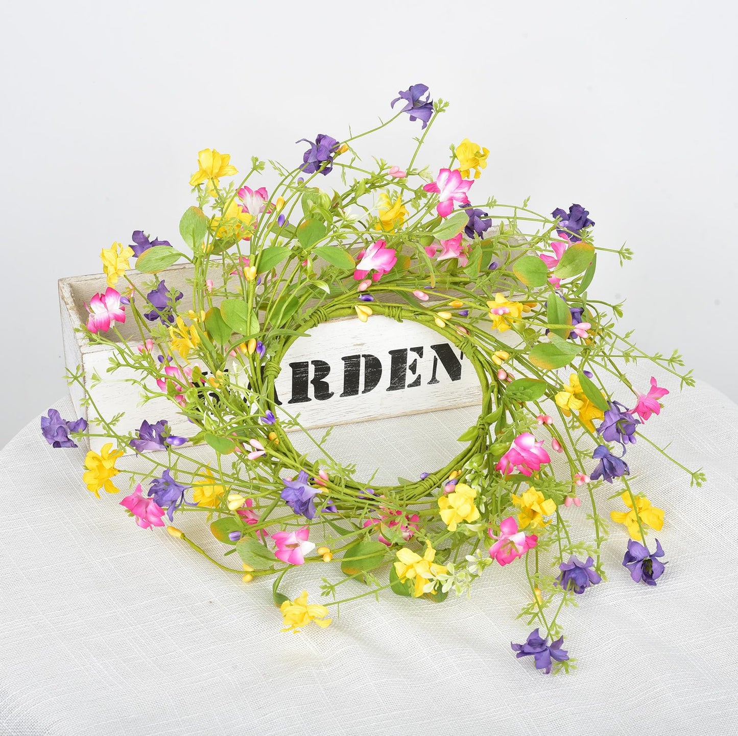LSKYTOP Artificial Flower Wreath with Green Leaves Berries Wildflower Spring Summer Wreath for Front Door Wall Wedding Decor,12inch (1)