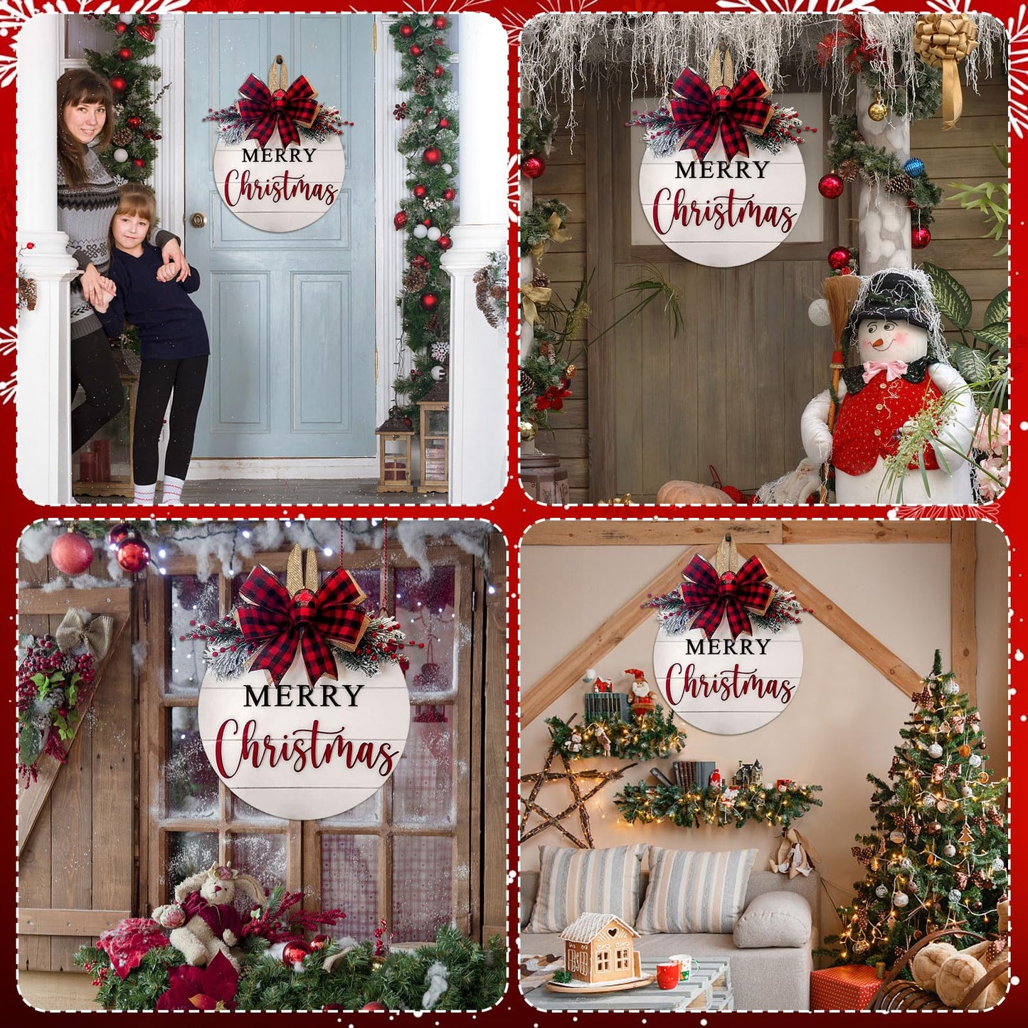 Merry Christmas Wreath Welcome Sign for Front Door, 11.8 inch Wooden Merry Christmas Sign for Holiday Rustic Farmhouse Front Door Porch Wall Window Outside Decorations (Merry Christmas-White)