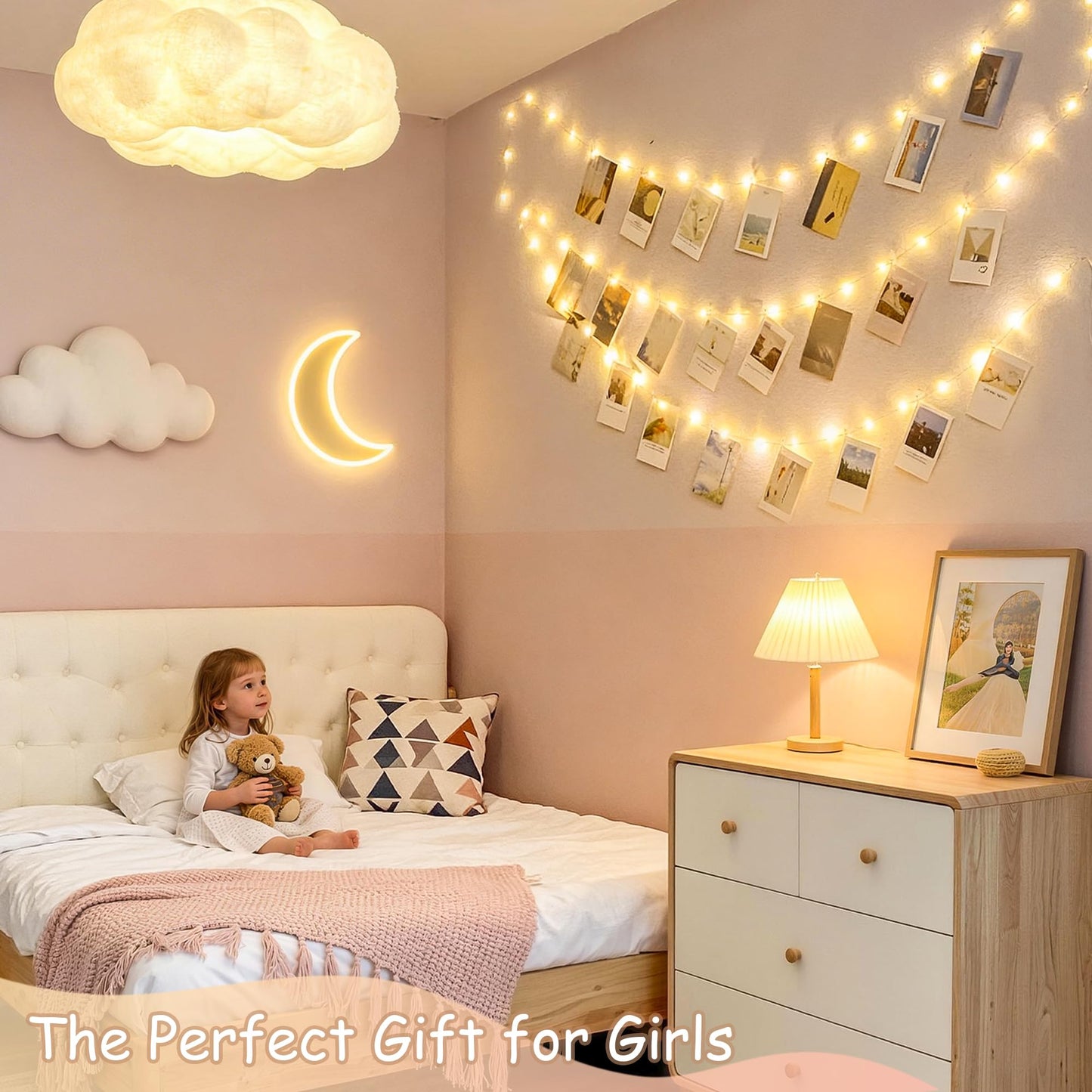 JMEXSUSS 100 LED Photo Clips String Light, 33ft Battery Operated Fairy Lights with 50 Clips for Pictures, 8 Modes Photo Light with Remote for Teen Girl Gifts Bedroom Wedding Dorm Christmas Decor