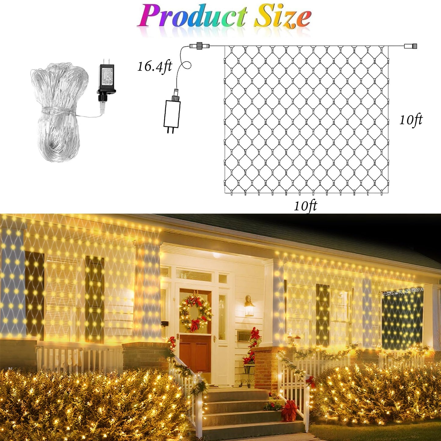 Lovelite 10ft x 10ft Net Lights, 280LED Gazebo Lights Outdoor 8 Modes Timer, Waterproof Connectable Christmas Light Clear Wire Large Size for Bushes Patio Pergolas Garden Holiday Party - Warm White