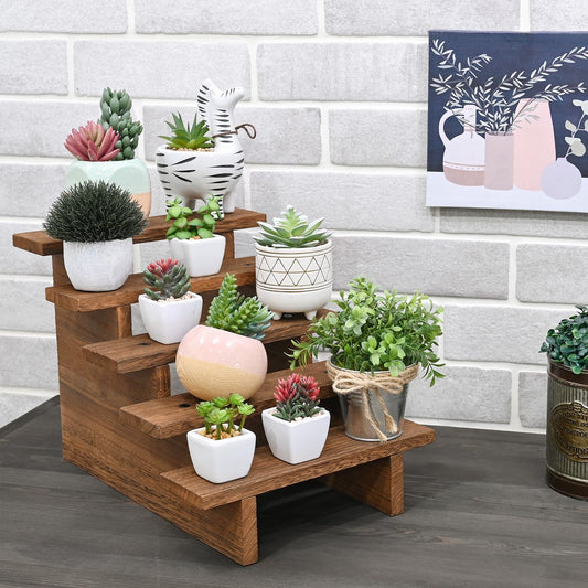 Ikee Design 5-Tier Wooden Display Riser Stand for Plants, Cupcakes, Stepped Tiered Wood Display Stand for Collectibles, Sunglasses, Jewelry, for Weddings, Vendor Markets, Retail