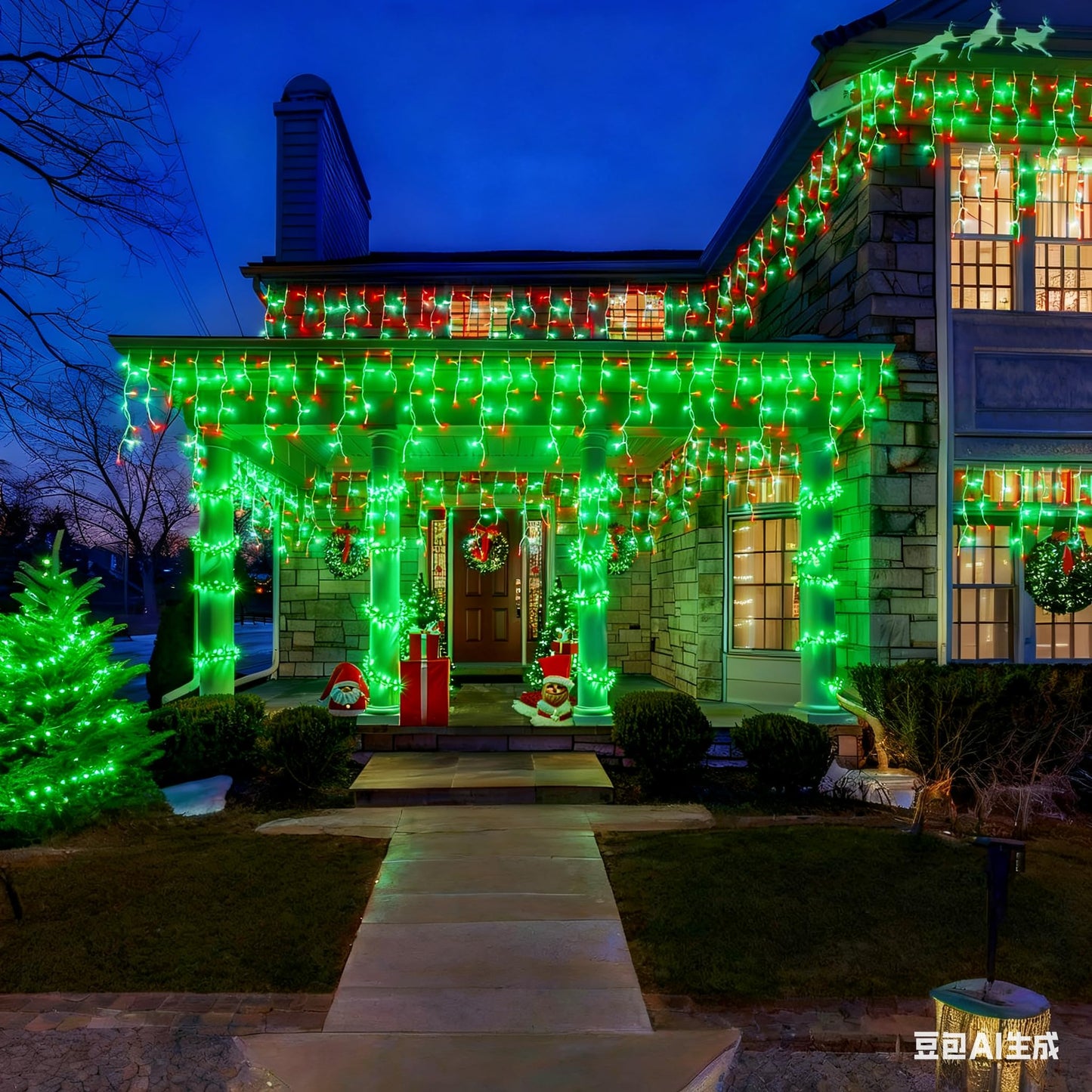 Solar Christmas Icicle Lights Outdoor,304 LED Outdoor Christmas Decorations 8 Modes Waterproof Solar Icicle Lights for Patio Yard Garden Wedding Party House Xmas Tree Roof Decorations(Red and Green)