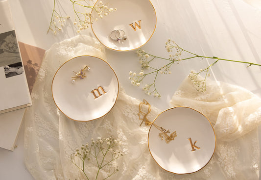 COLLECTIVE HOME - Ceramic Jewelry Tray, Decorative Trinket Dish for Rings Earrings Necklaces Bracelet Watch Keys, Birthday Mother's Day Christmas Gift for Women, 4.75", White Surface (S)