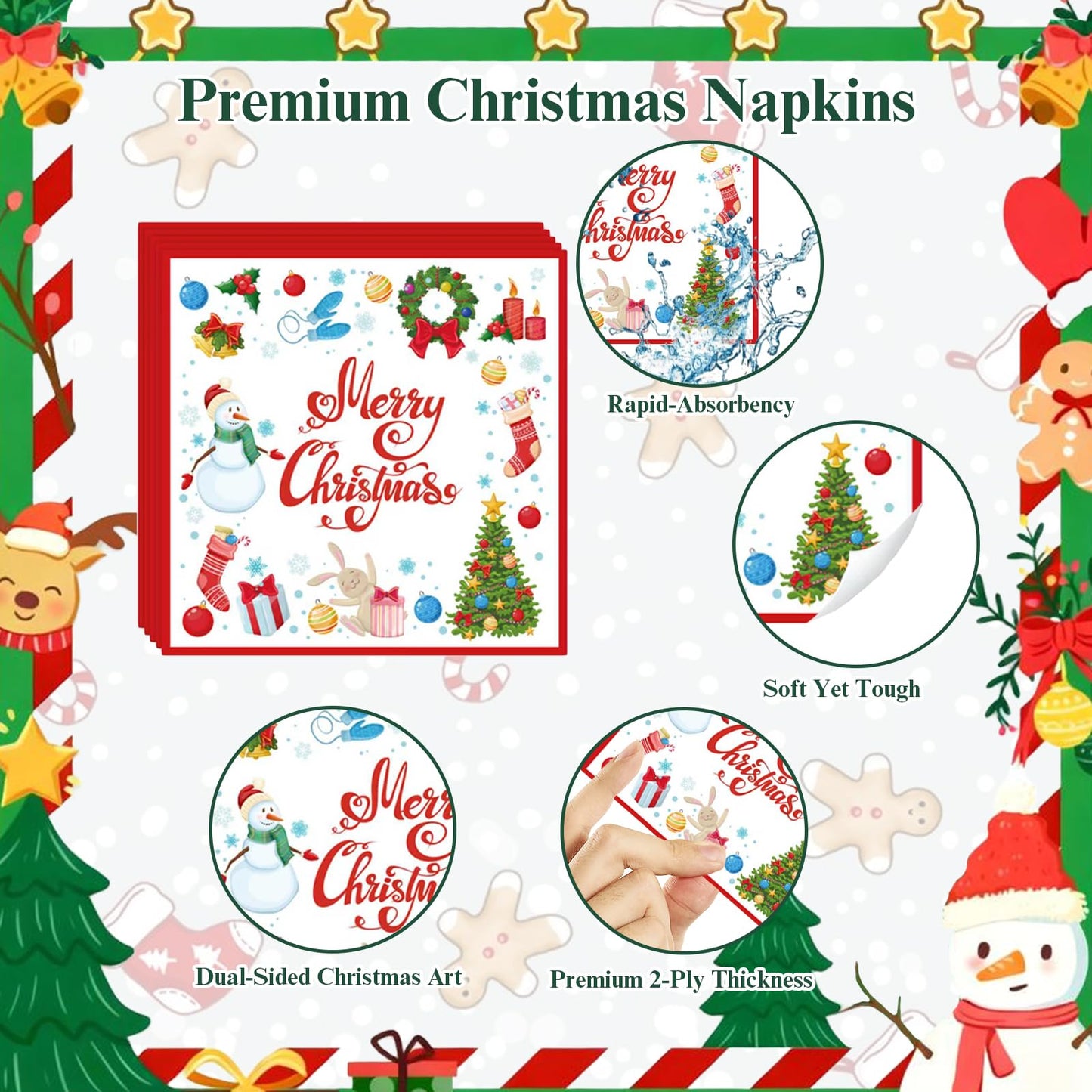 Slynxr 125PCS Christmas Party Supplies with Christmas Paper Plates and Napkins, Paper Cups & Forks Disposable Holiday Snowman Snowflake Party Supplies Decoration Serves 25