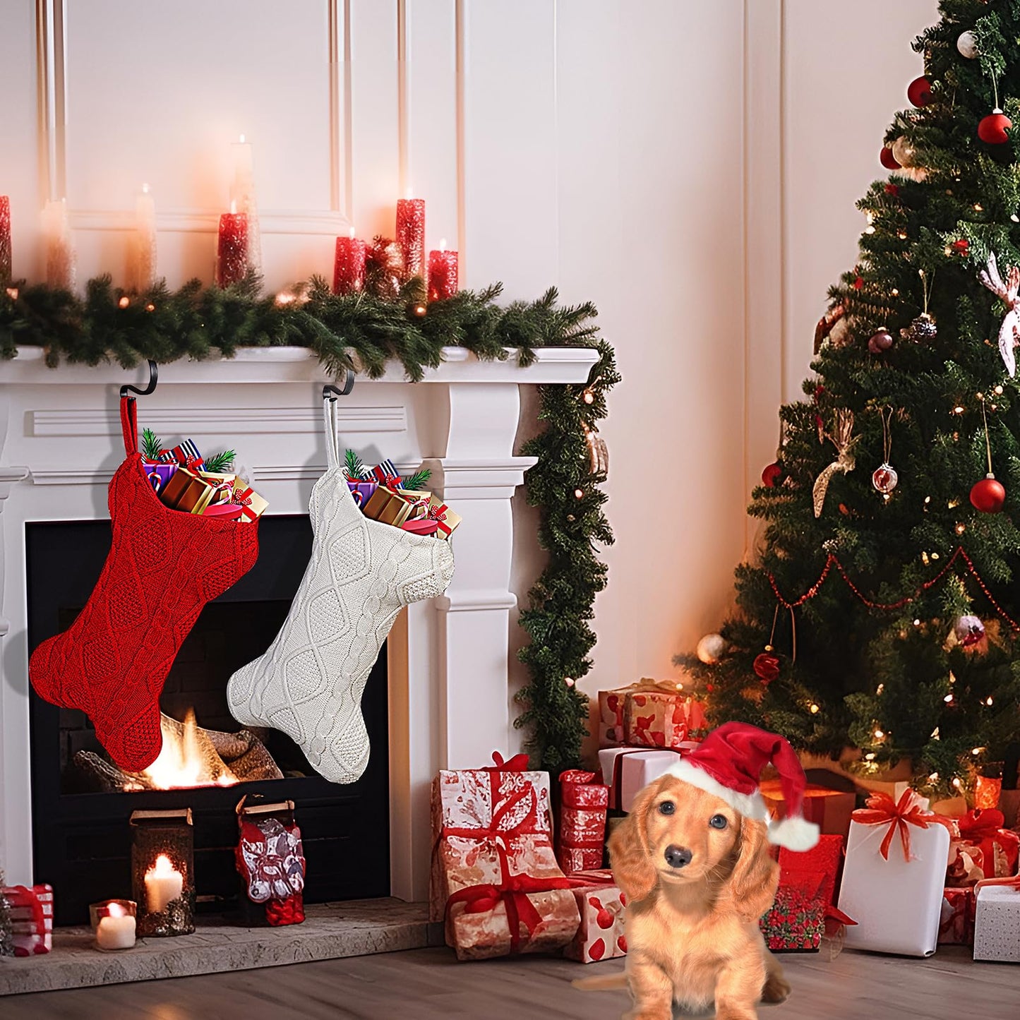 fotwen Christmas Stocking Holders with Scratch Protection for Fireplace Mantle, 5 Pack Christmas Stocking Holder for Christmas Stockings Filled with Gifts, Christmas Decoration Supplies (Black)