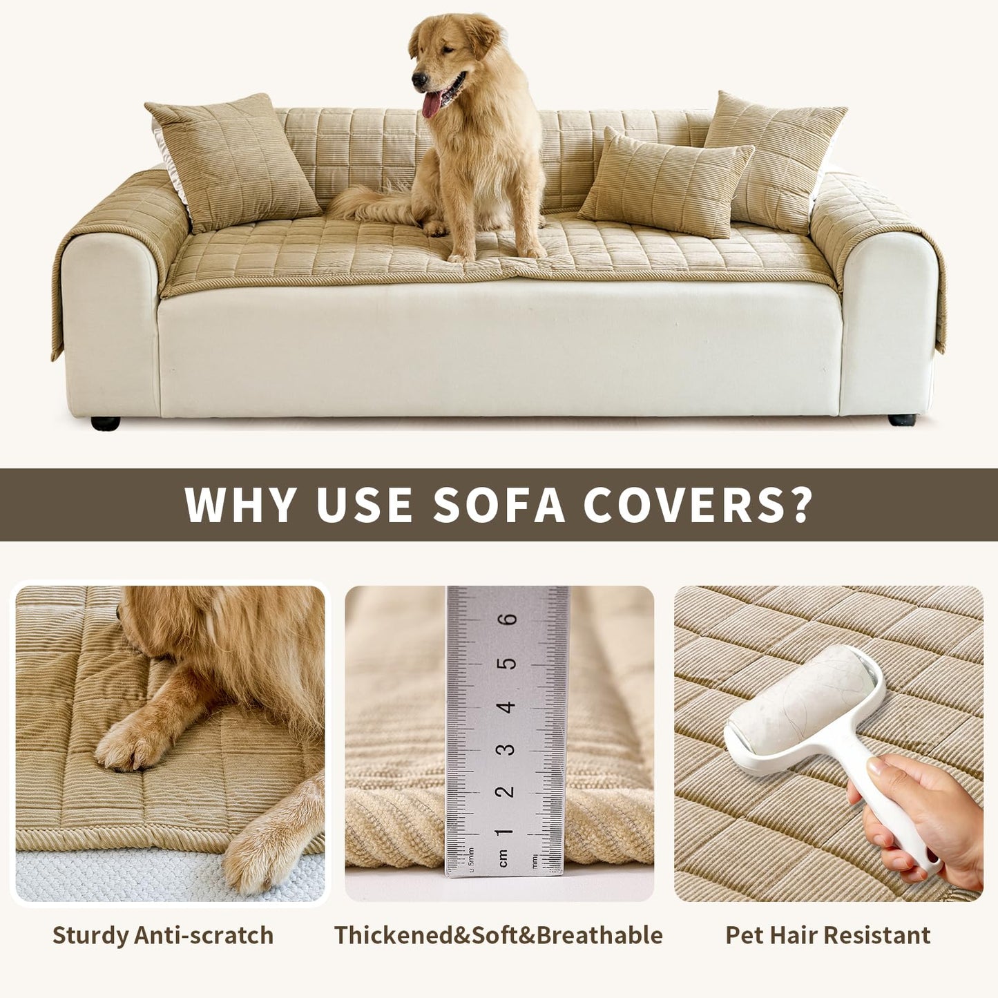 PJLZJFBY Couch Covers for Dogs Washable, Non Slip Couch Covers for Loveseat Sofa Pet Friendly, Soft Fuzzy Sofa Covers for Pet, Dog Couch Cover Furniture Protector(1PC,Light Brown,27.6"x27.6")