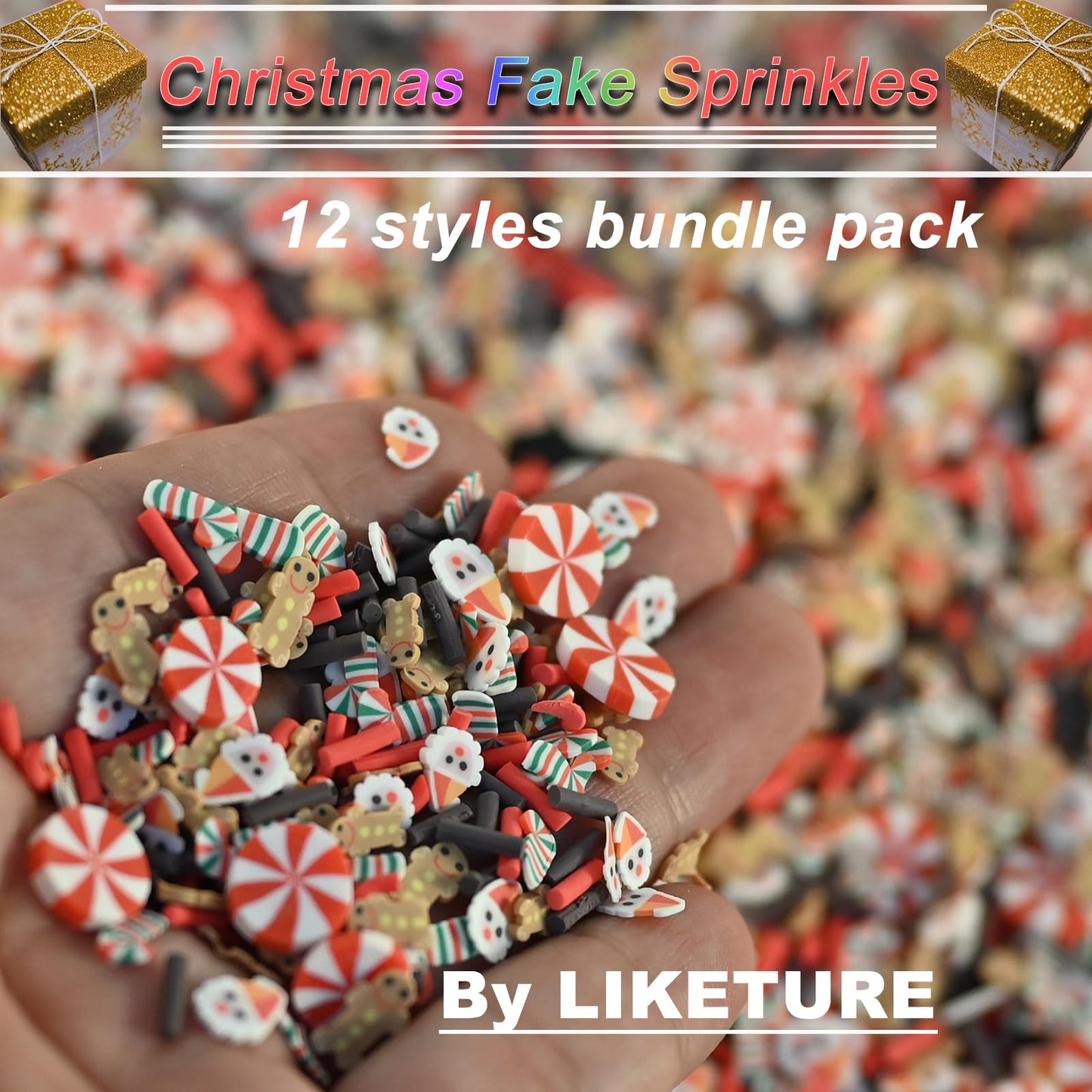 LIKETURE Fake Sprinkles 180g Fake Christmas Sprinkles Non-edible Craft Sprinkles Faux Sprinkles for Crafts Plastic Sprinkle Decoration Slime Sprinkles Slime Add Ins Shaker Card Filler (12 Bottles)