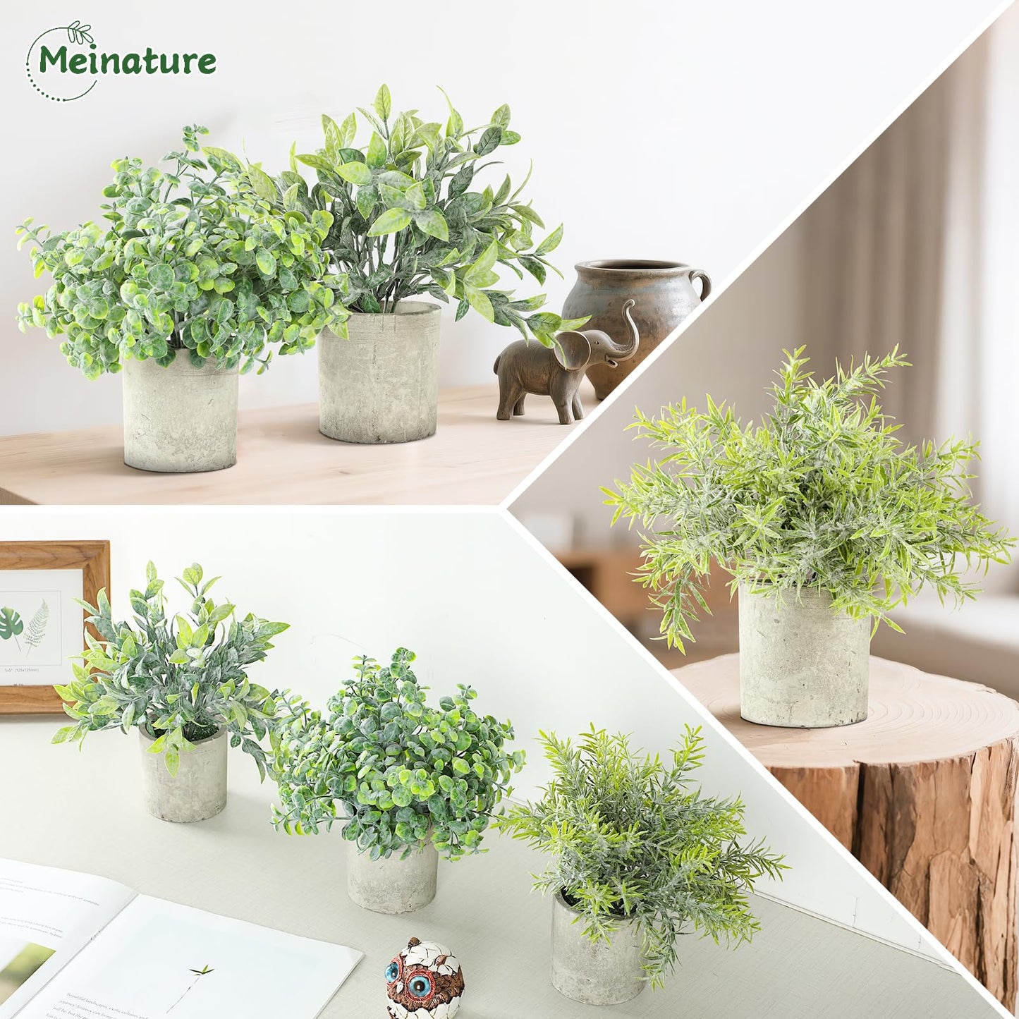Meinature 3 Pack Life-Like Potted Fake Plant, Artificial Plants Indoor, Artificial Frost-Hung Green Plants，No Need for Maintenance，Suitable for Desktop or Shelf Decoration in Homes and Offices