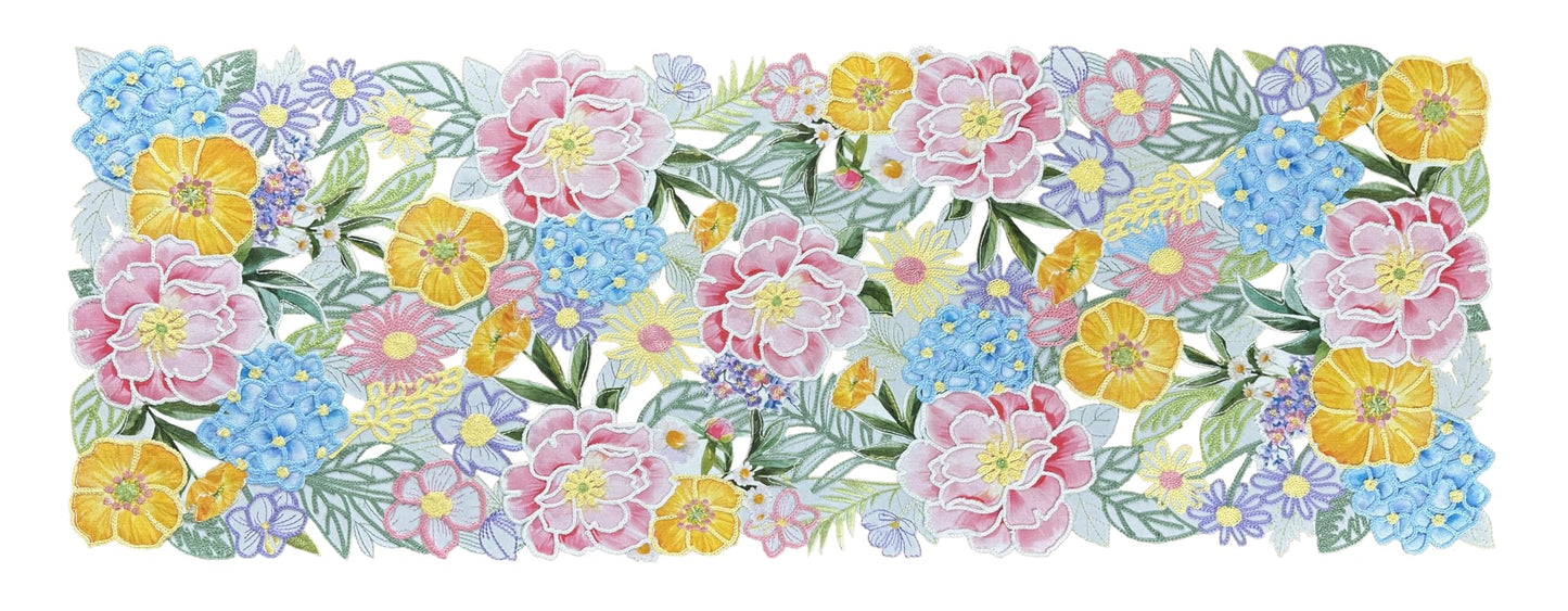 KEVA Floral Spring Table Runner 36inches Long, Flower Cutwork Embroidered Table Runner 13inch x 36inch, Easter Seasonal Spring Table Decorations for Kitchen Dining Table