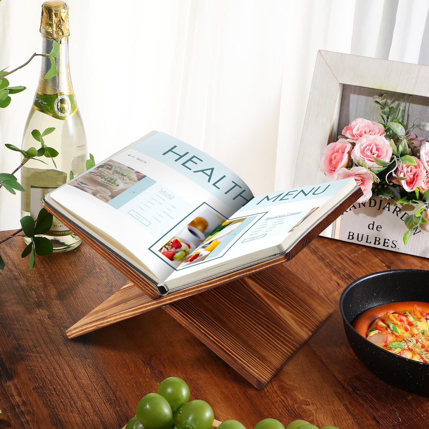 Geetery Book Stand Book Holder for Display Reading Textbook Holder Open Display Stand for Open and Closed, Cookbook, Magazines, Textbooks, Recipe(Dark Brown)