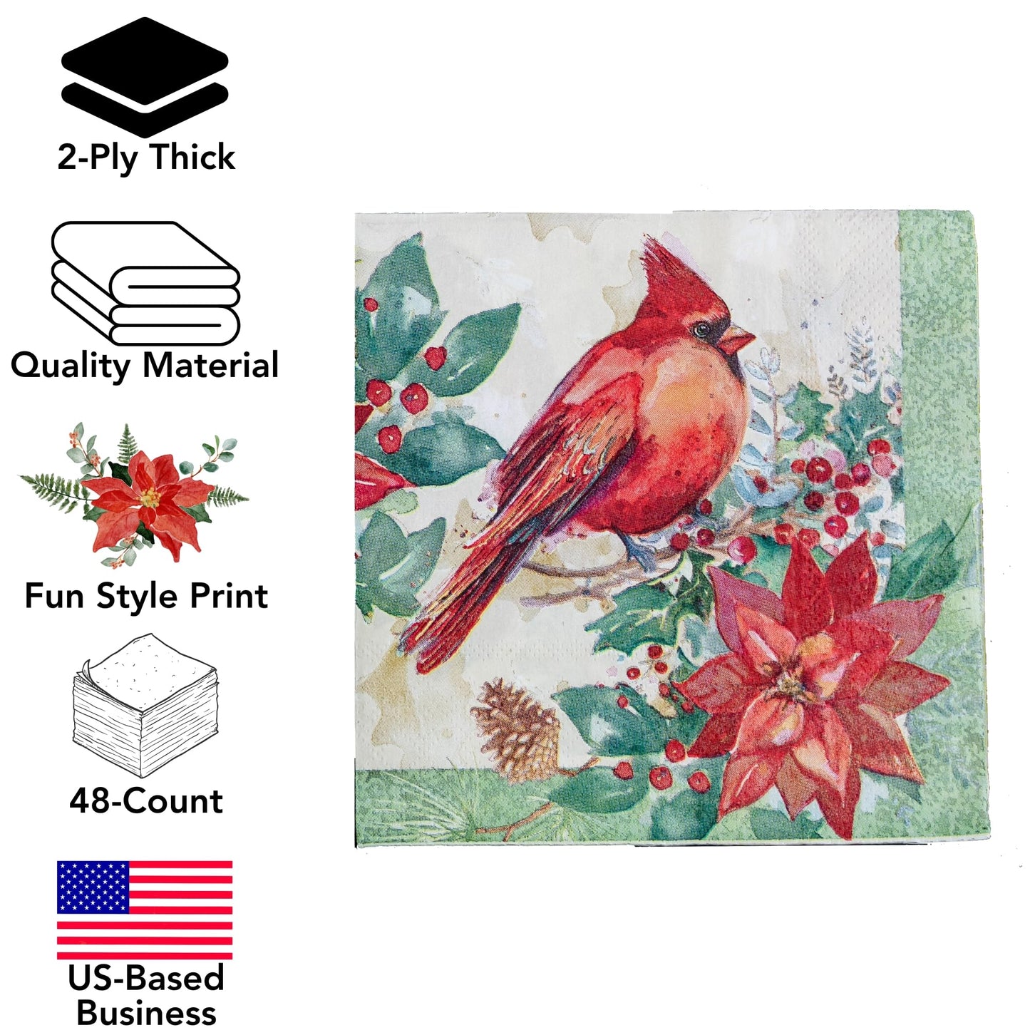 Iconikal Disposable Paper Dinner Party Napkins, Cardinal Poinsettia, 75-Count
