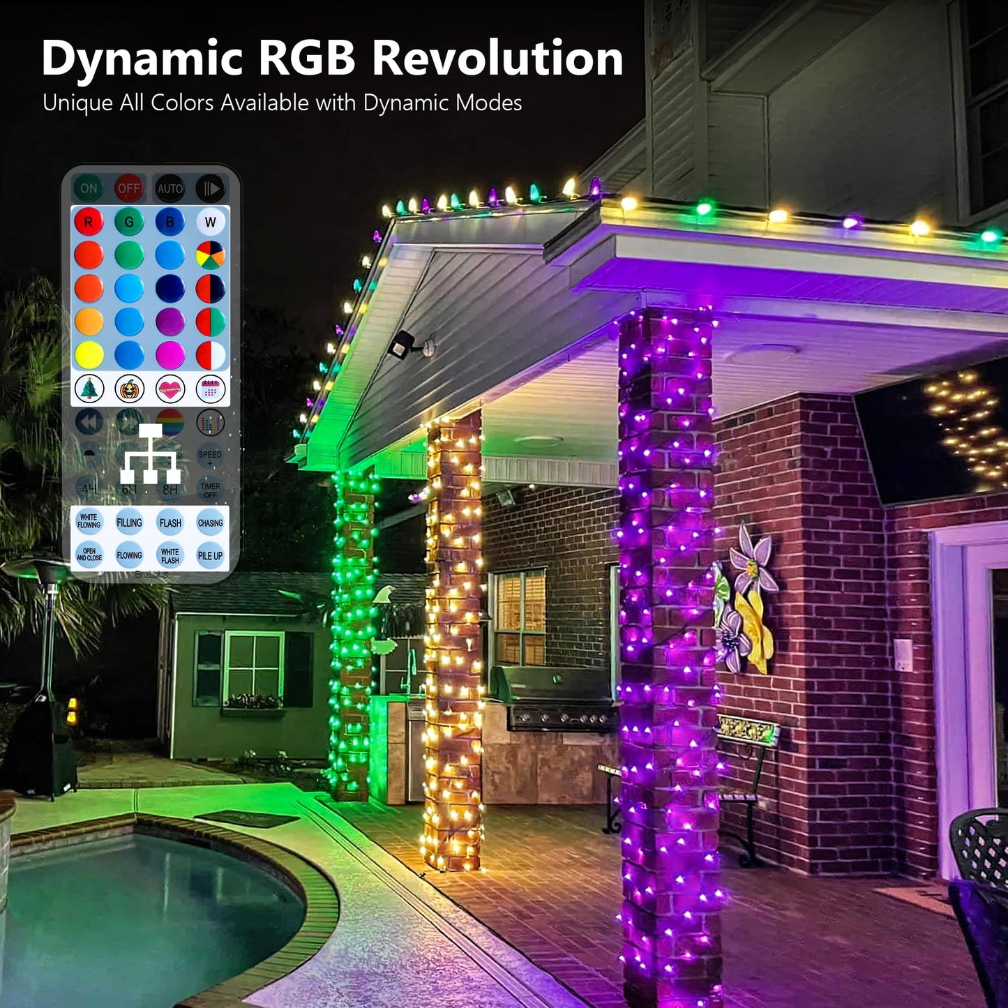 BrizLabs RGB Color Changing String Lights, 33FT 100 LED Red White Blue String Lights with Remote, Dimmable July 4th Patriotic Light String USB Mini Christmas Light for Indoor Xmas Halloween Party Tree