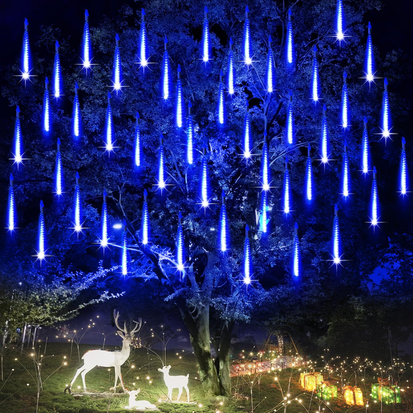 Roytong Christmas Meteor Shower Lights Outdoor - 12 Inch 10 Tube 360 LED High Brightness Falling Rain Icicle Cascading Lights for Xmas Tree Eaves Patio Decor (Can Connect 100 Sets)