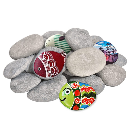 DALTACK 30 Pcs Large Rocks for Painting, Natural River Rocks, Flat River Rocks, 2-3 Inches Stones for Arts & Crafting