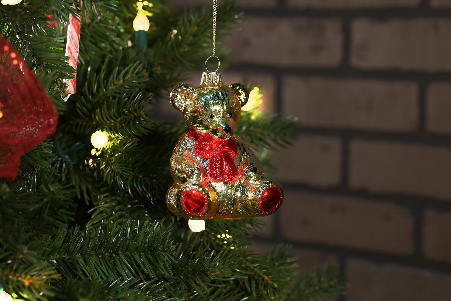 North Star Christmas | Golden Teddy Bear Glass Ornament | Baby Collection
