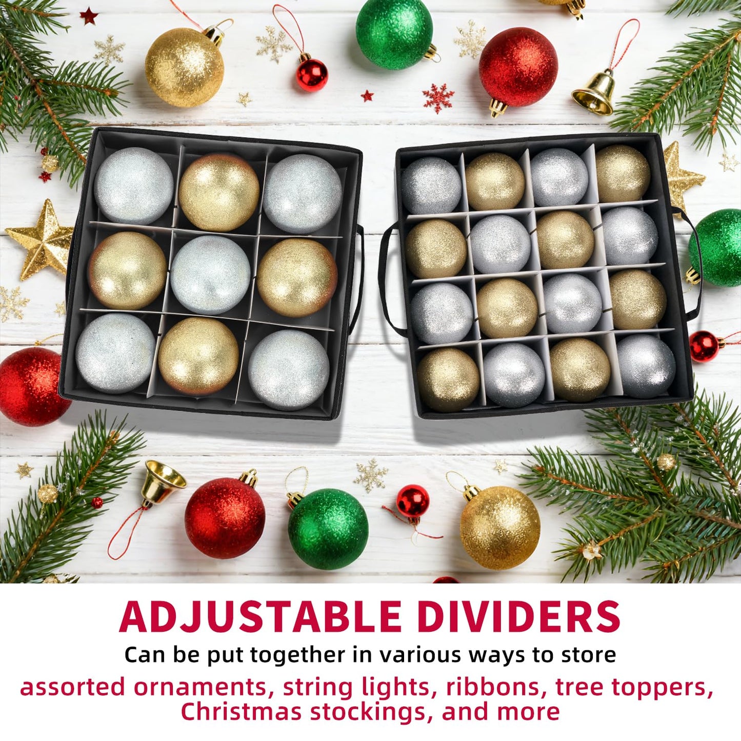 DIMESHY Christmas Ornament Storage Box With Adjustable Dividers,Ornament Storage Container With 4 Removable Trays for 64 Holiday Decorations,Gray