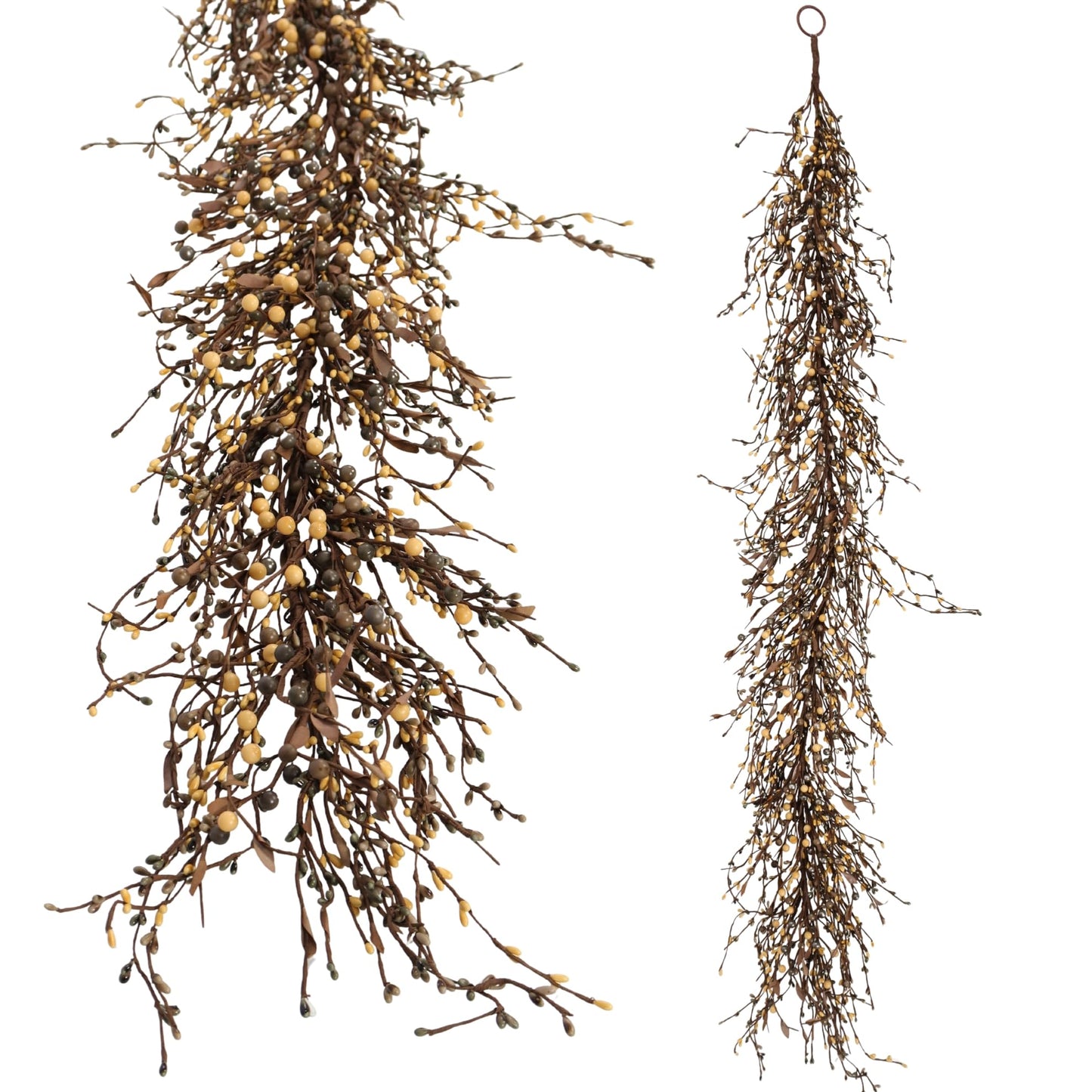 Quixem 60 Inch (5FT) Rustic Grey Cream and Tan Pip Berry Garland for Fireplace Mantel & Table Runner, Flexible Wired Artificial Vine, Everyday Farmhouse Decor, Precise Size
