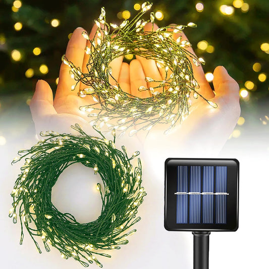 ITICdecor Solar Powered String Lights Outdoor 9.8FT 120 LED Waterproof Firecracker Fairy Lights with 8 Modes Green Copper Wire for Christmas Garden Wedding Patio Garden Yard Decor